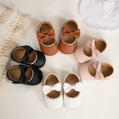 Infant Baby Girls Soft Sole Bowknot Princess Wedding Dress Mary Jane Flats Prewalker Newborn Light Baby Sneaker Shoes